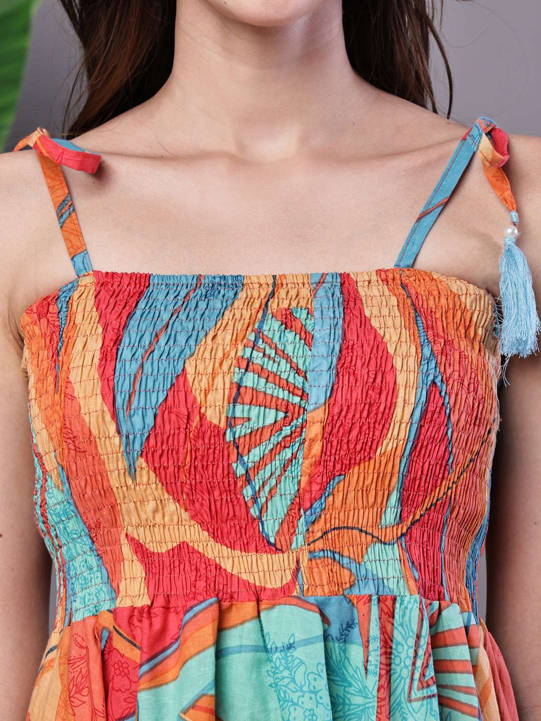 Women's Multicolor Printed Cotton Handkerchief Hem Dress Midi Dresses - Image 5