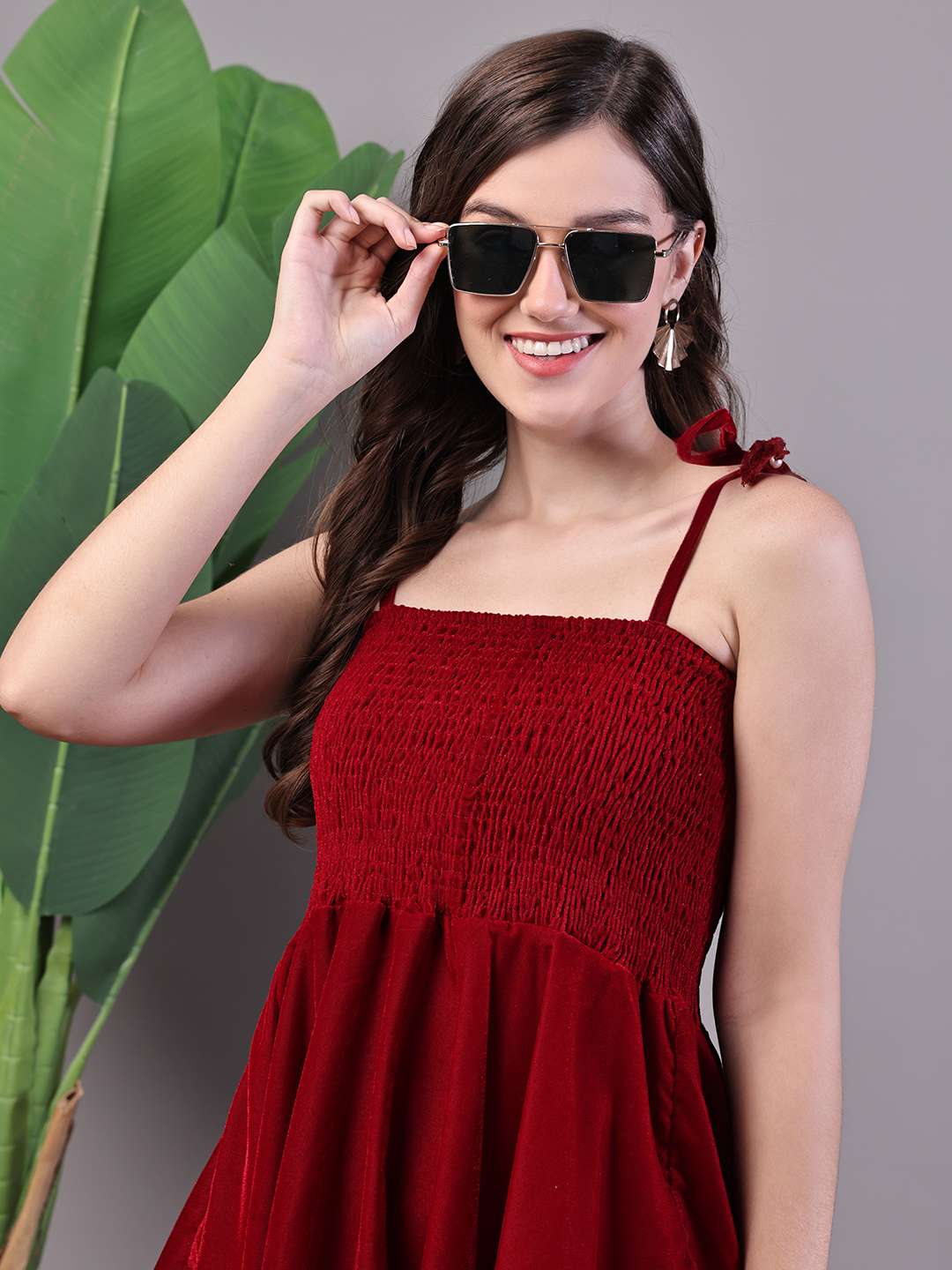 Women's Junglee Velvet Maroon Handkerchief Hem Dress - Image 4